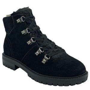 Marc Fisher Hobson Lace Up Bootie Suede Leather Faux Fur Trimmed Size 7.5 ❄️